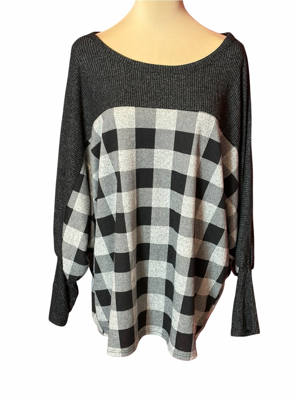 Perfect Peach Buffalo Plaid Off Shoulder Sweater Tunic Plus Size 2X